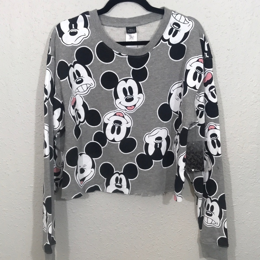 Disney‎ NWT Mickey Mouse Screen Print Cropped Sweatshirt size M